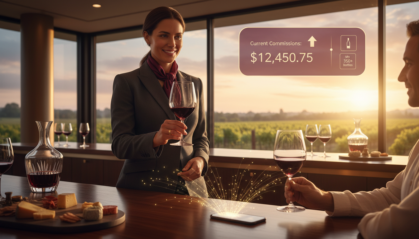 Tasting room host with commission dashboard